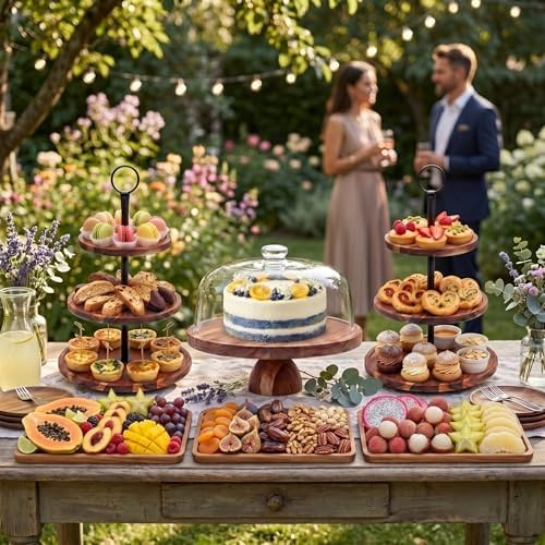 6Pack Dessert Table Display Acacia Wood Cake Stand with Lid in 6 pc, alternate view 5