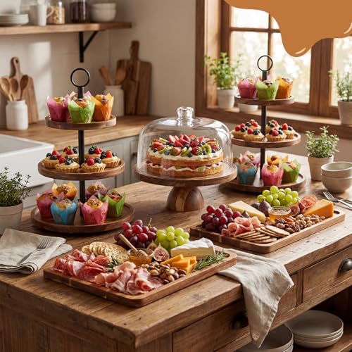 6Pack Dessert Table Display Acacia Wood Cake Stand with Lid in 6 pc, alternate view 6