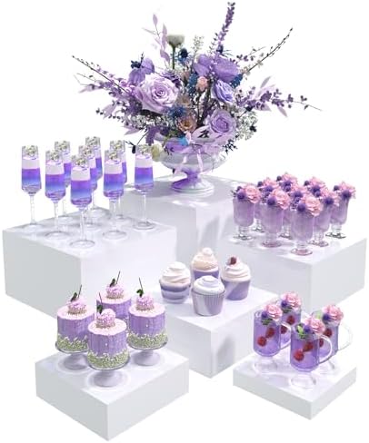 6Pc White Acrylic Nest Cube Buffet Risers Dessert Jewelry Display