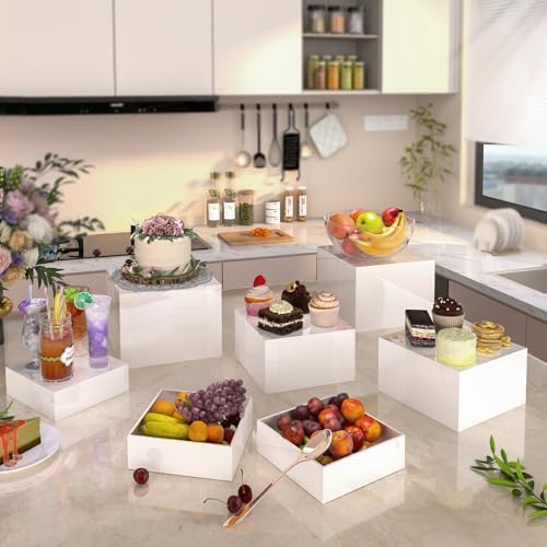 6Pc White Acrylic Nest Cube Buffet Risers Dessert Jewelry Display, alternate view 4