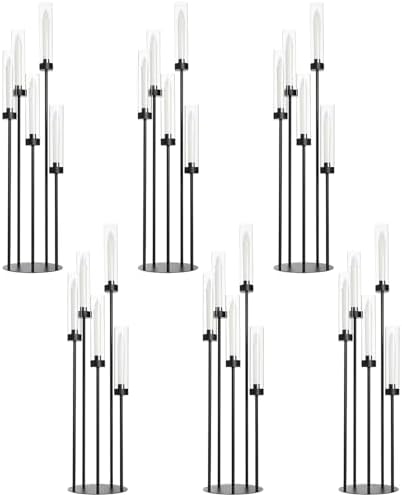 6Pcs 39.8'' Black Candelabra Candle Holder with Acrylic Shade for Halloween in Black