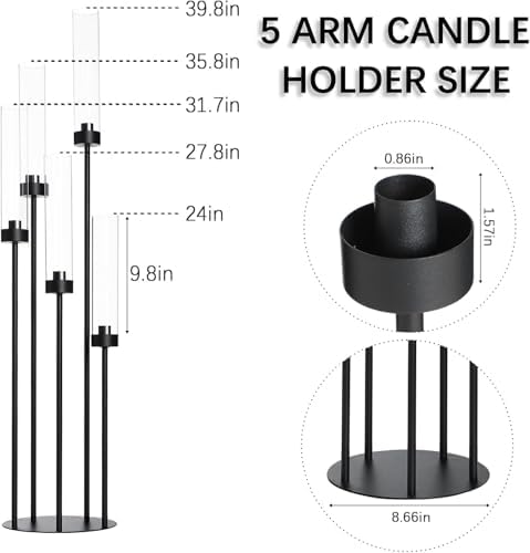 6Pcs 39.8'' Black Candelabra Candle Holder with Acrylic Shade for Halloween in Black, alternate view 3