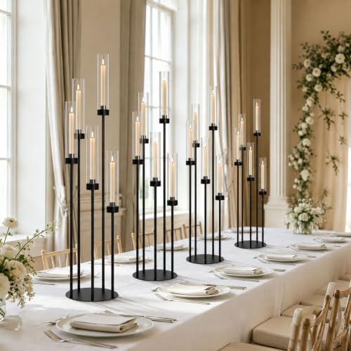 6Pcs 39.8'' Black Candelabra Candle Holder with Acrylic Shade for Halloween in Black, alternate view 5