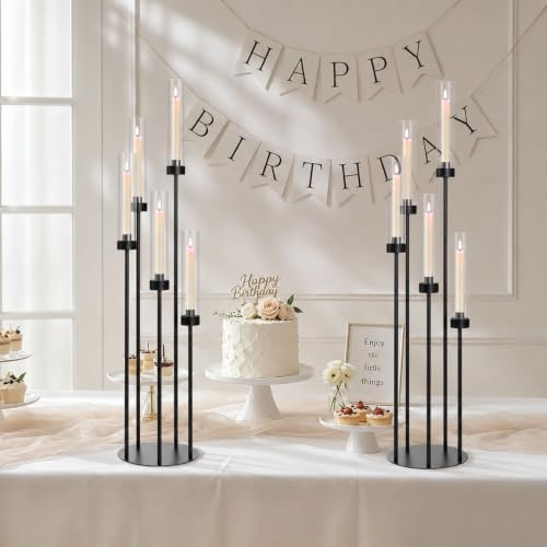 6Pcs 39.8'' Black Candelabra Candle Holder with Acrylic Shade for Halloween in Black, alternate view 7