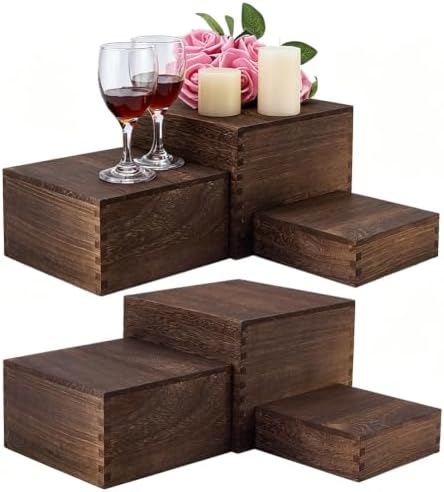 6Pcs 3Sizes Wooden Risers Display Stands, Rustic Wooden Stands, Party Display Stands for Wedding and Event