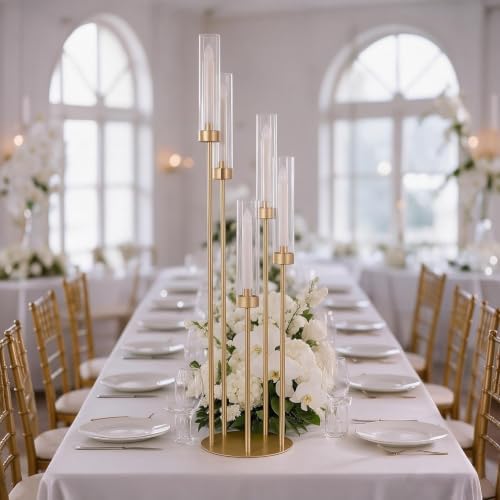 6PCS 5 Arm Gold Candle Holders for Wedding Table Centerpieces,39.37'' Tall in Gold, alternate view 3