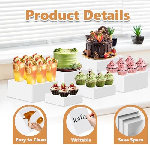 6Pcs Acrylic Food Cube Stands for Party Food, Cupcake in White, alternate view 4