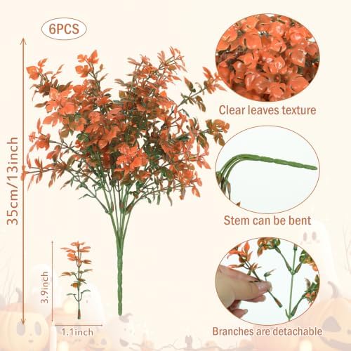 6Pcs Artificial Fall Plants Monstera Leaves Bush Autumn Greenery, alternate view 3