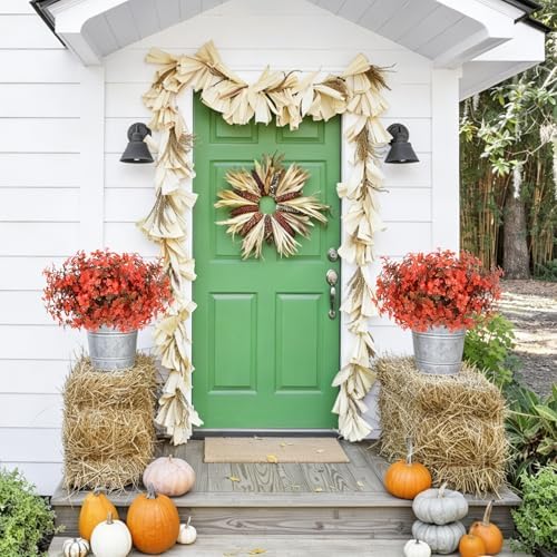 6Pcs Artificial Fall Plants Monstera Leaves Bush Autumn Greenery, alternate view 4