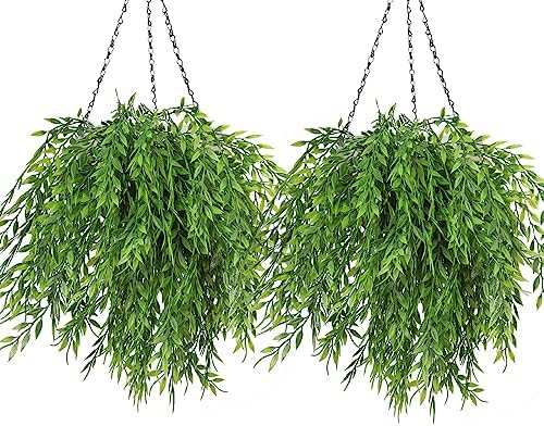 6Pcs Artificial Weeping Willow Plastic Leaves Greenery UV Resistant