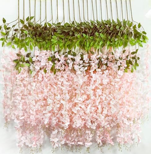 6pcs Artificial Wisteria Flowers 3.6 Feet/Piece Pink Dense Artificial Fake Wisteria Vine Ratta Hanging Garland