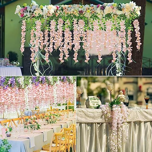 6pcs Artificial Wisteria Flowers 3.6 Feet/Piece Pink Dense Artificial Fake Wisteria Vine Ratta Hanging Garland, alternate