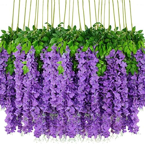 6pcs Artificial Wisteria Flowers 3.6 Feet/Piece Purple Dense Artificial Fake Wisteria Vine Ratta Hanging Garland