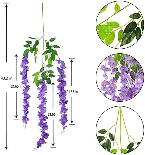 6pcs Artificial Wisteria Flowers 3.6 Feet/Piece Purple Dense Artificial Fake Wisteria Vine Ratta Hanging Garland, alternate