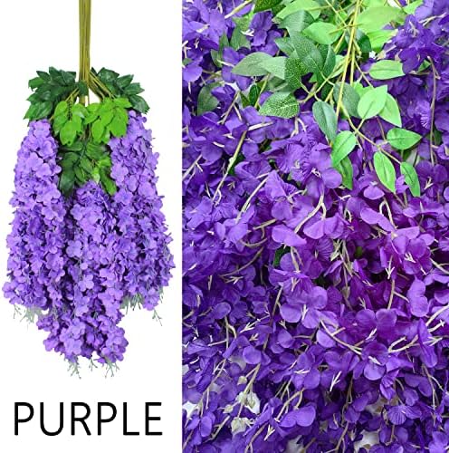 6pcs Artificial Wisteria Flowers 3.6 Feet/Piece Purple Dense Artificial Fake Wisteria Vine Ratta Hanging Garland, alternate