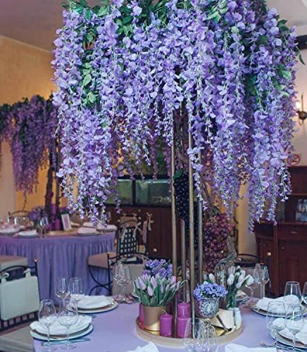 6pcs Artificial Wisteria Flowers 3.6 Feet/Piece Purple Dense Artificial Fake Wisteria Vine Ratta Hanging Garland, alternate