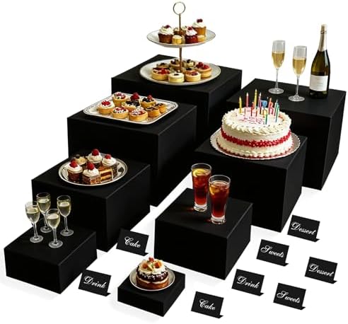 6PCS Black Acrylic Buffet Display Risers 3in to 10in in white