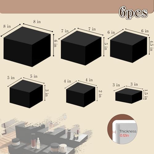 6PCS Black Acrylic Buffet Display Risers 3in to 8in in white, alternate view 2