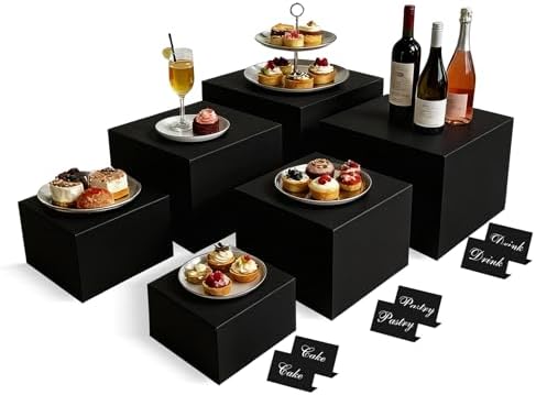 6PCS Black Acrylic Buffet Display Risers 5in to 10in in white