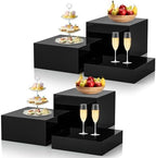 6Pcs Black Buffet Risers Acrylic Boxes Display Risers Food Risers for Buffet Table Display Riser for Platter