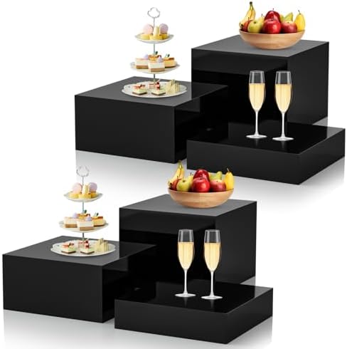 6Pcs Black Buffet Risers Acrylic Boxes Display Risers Food Risers for Buffet Table Display Riser for Platter