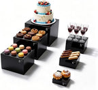 6Pcs Black Buffet Risers, Food Display Risers for Buffet Table Display Stand Shelf for Party Catering Dessert