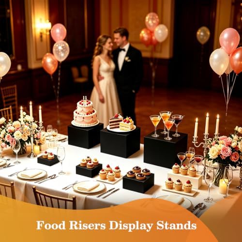 6Pcs Black Buffet Risers, Food Display Risers for Buffet Table Display Stand Shelf for Party Catering Dessert, alternate view