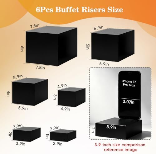 6Pcs Black Buffet Risers, Food Display Risers for Buffet Table Display Stand Shelf for Party Catering Dessert, alternate view