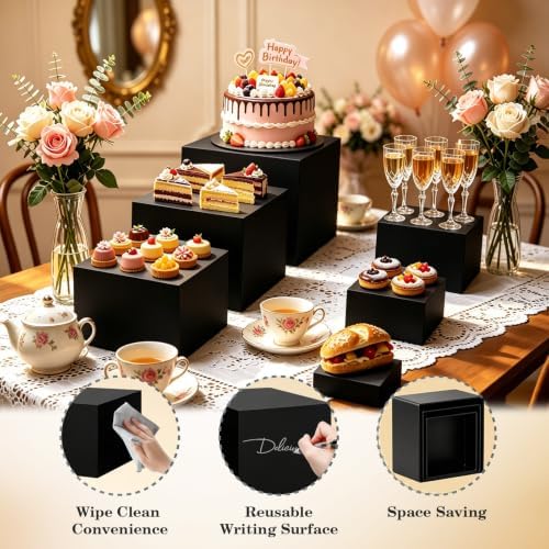 6Pcs Black Buffet Risers, Food Display Risers for Buffet Table Display Stand Shelf for Party Catering Dessert, alternate view