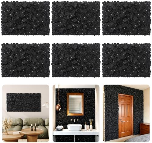 6PCS Black Flower Backdrop Halloween Artificial Flower Wall Panels 24"×16"