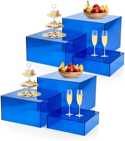 6Pcs Blue Buffet Risers Acrylic Boxes Display Risers Food Risers for Buffet Table Display Riser for Platter