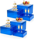 6Pcs Blue Buffet Risers Acrylic Boxes Display Risers Food Risers for Buffet Table Display Riser for Platter