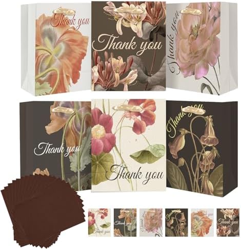 6PCS Brown Tone Flowers Gift Bags with Tissue Paper Handles Medium Size Bags( Tissue Paper ) in 1 Count (Pack of
