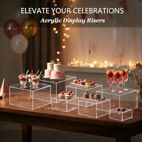6PCS Buffet Risers, Acrylic Food Risers for Buffet Table, Nesting Risers Display Stand Shelf for Party Catering, alternate