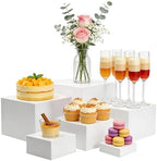 6Pcs Buffet Risers and Display Stands White Cube 3-8 Inch Set in white