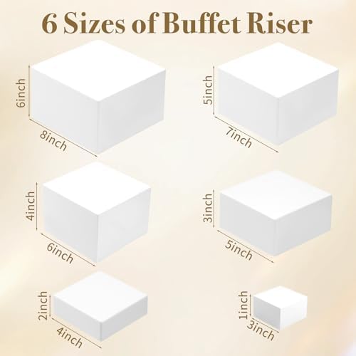 6Pcs Buffet Risers and Display Stands White Cube 3-8 Inch Set in white, alternate view 3