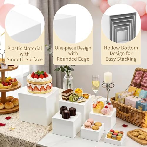 6Pcs Buffet Risers and Display Stands White Cube 3-8 Inch Set in white, alternate view 4