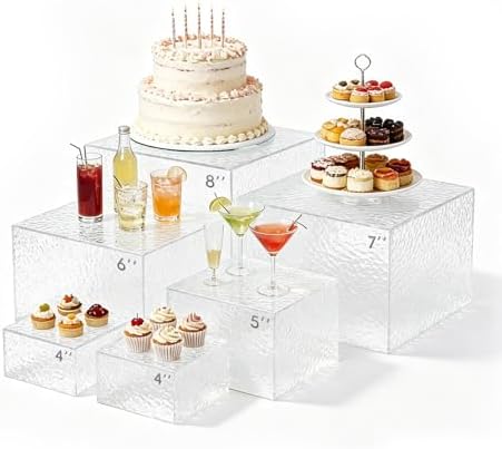 6pcs Buffet Risers, Dessert Table Display Set, Cake Ttand, Wave Transparent Buffet Risers, Acrylic Boxes For