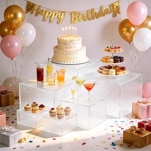 6pcs Buffet Risers, Dessert Table Display Set, Cake Ttand, Wave Transparent Buffet Risers, Acrylic Boxes For, alternate view