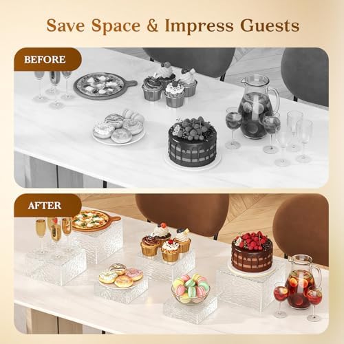 6pcs Buffet Risers, Dessert Table Display Set, Cake Ttand, Wave Transparent Buffet Risers, Acrylic Boxes For, alternate view