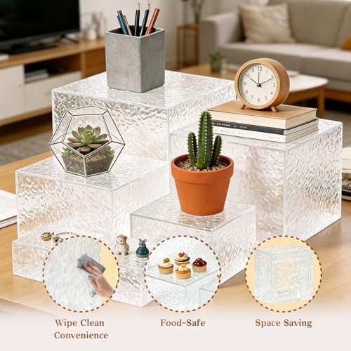 6pcs Buffet Risers, Dessert Table Display Set, Cake Ttand, Wave Transparent Buffet Risers, Acrylic Boxes For, alternate view