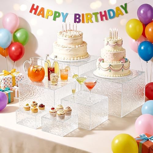 6pcs Buffet Risers, Dessert Table Display Set, Cake Ttand, Wave Transparent Buffet Risers, Acrylic Boxes For, alternate view