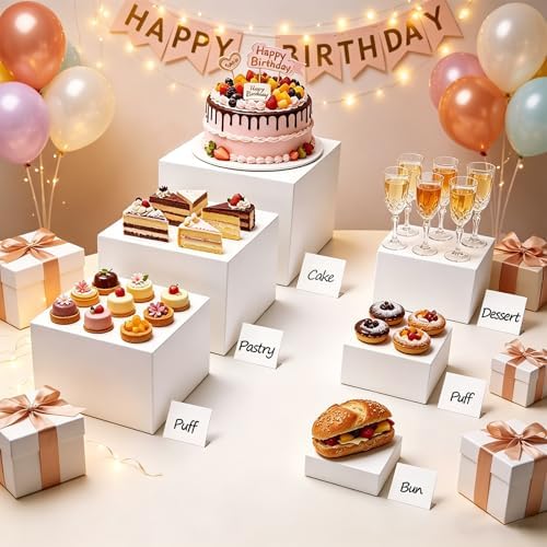 6PCS Buffet Risers, Food Display Stands with Mini Sign and Marker, for Buffet Table, White Acrylic Cube Boxes, alternate view