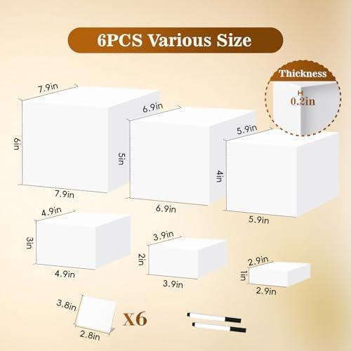 6PCS Buffet Risers, Food Display Stands with Mini Sign and Marker, for Buffet Table, White Acrylic Cube Boxes, alternate view