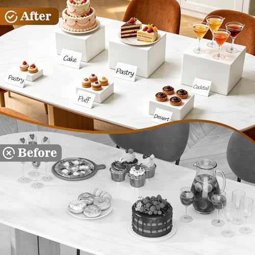6PCS Buffet Risers, Food Display Stands with Mini Sign and Marker, for Buffet Table, White Acrylic Cube Boxes, alternate view
