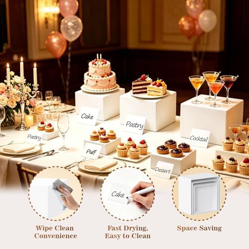 6PCS Buffet Risers, Food Display Stands with Mini Sign and Marker, for Buffet Table, White Acrylic Cube Boxes, alternate view