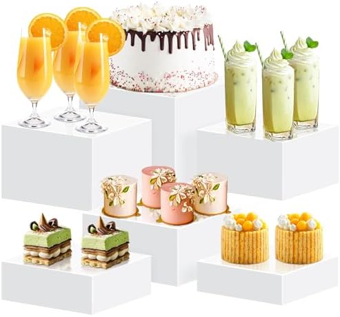 6Pcs Buffet Risers, Food Risers for Buffet Table, Acrylic Cube Display Risers with Hollow Bottom, Food Display