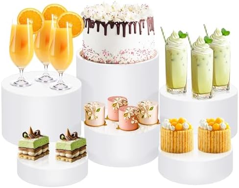 6Pcs Buffet Risers, Food Risers for Buffet Table, Acrylic Round Display Risers with Hollow Bottom, Food Display