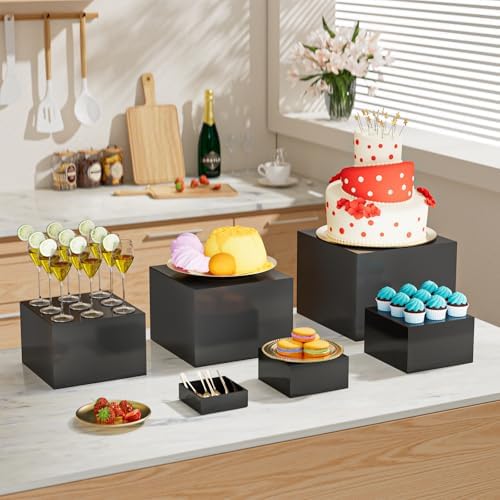 6Pcs Buffet Risers, Food Risers for Buffet Table, Black Acrylic Box in Black, alternate view 2