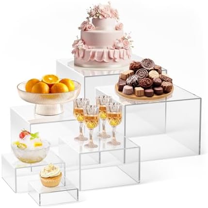 6Pcs Buffet Risers, Food Risers for Buffet Table, Clear Acrylic Box in Clear